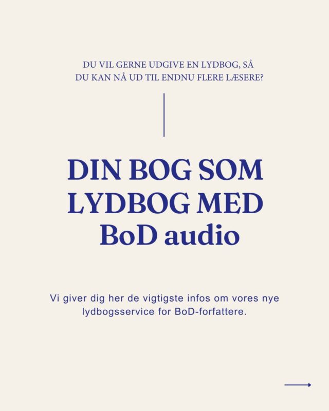 Wuhuu, har du hørt, at du nu kan udgive din bog som lydbog hos os?🎧🤩 

Vi har samlet de vigtigste informationer om vores nye service, BoD audio, så du kan gemme opslaget til senere!

👉🏻 Hvilke krav skal din bog opfylde?
👉🏻 Hvilke forberedelser skal du lave inden din forespørgsel?
👉🏻 Hvad koster produktionen af en lydbog?
👉🏻 Hvad er avancen for salg af lydbogen?

Se meget mere om lydbogstilbuddet via link i bio!😊

Vi har også allerede besvaret de hyppigste spørgsmål i vores FAQ om BoD audio på bod.dk/hjælp - eller via link i bio.

Hvis du har andre spørgsmål, kan du sende os en e-mail på info@bod.dk - eller skrive dem her i kommentarsporet 🥰
.
.
.
.
.
#gørdinbogtilvirkelighed #bøger #bøgerbøgerbøger #dklit #forfatterliv #forfatterspire #bogelsker #bookstagram #bogsnak #skrivning #bogblogger #lydbog #lydbøger