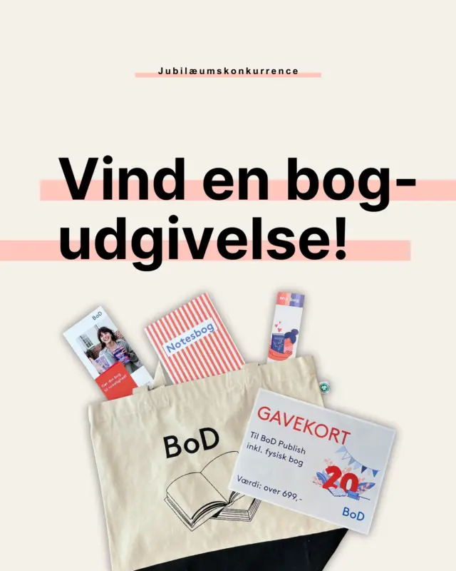 ✨Jubilæumskonkurrence!✨ Vind en bogudgivelse til en værdi af over 699,-!📚 Vær med til at fejre BoD Danmarks 20 års jubilæum.

På bloggen kan du læse meget mere om BoD Danmarks udvikling gennem tiden(🔗link i bio). Og det skal selvfølgelig fejres!🎉 Derfor afholder vi i øjeblikket flere konkurrencer for både læse- og skriveglade, så hold godt øje her på profilen👀

I denne konkurrence udlodder vi en bogudgivelse med BoD Publish inkl. et fysisk eksemplar af din bog (værdi over 699,-):
✔️ Bogudgivelse i alle relevante boghandlere og -shops
✔️ Gratis e-bog (valgfri)
✔️ Print-on-Demand-tryk (=ingen oplag eller lager nødvendigt)
✔️ 1 fysisk eksemplar af din egen bog
✔️ Gratis tryk og forsendelse af pligteksemplarer
✔️ Attraktiv avance pr. solgt bog
✔️ Mulighed for tilkøb af professionelle services

Sådan deltager du:
👉 Følg @bod_danmark her på Instagram
💙 Like dette opslag
🙋‍♂️ Kommentér opslaget og tag gerne en skrivemakker!

OBS! Konkurrencen slutter på onsdag d. 10. december kl. 23. Vinderen trækkes ved tilfældig lodtrækning og får besked torsdag d. 11. december✨

Konkurrencen er ikke på nogen måde forbundet med Instagram. Du kan finde vores generelle betingelser for deltagelse i konkurrencer via link i bio.
.
.
.
.
.
#bogkonkurrence #skrivning #forfatterspire #forfatterliv #dklit #skrivelyst #skriveliv #bogglæde #bogelskere #danskebøger #danskeforfattere #selvudgivelse #bookstagram #bogudgivelse