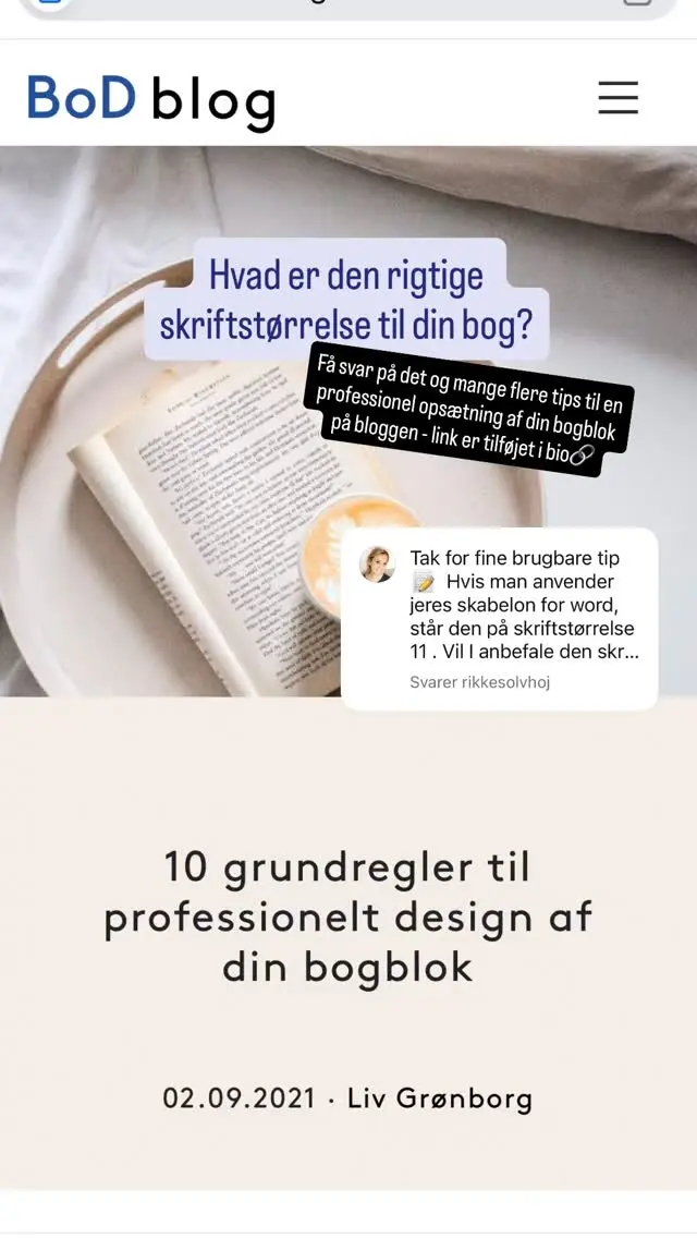 En skriftstørrelse er ikke bare en skriftstørrelse📝 

Hvad der passer bedst til netop din bog, kommer helt an på genre, format og øvrig opsætning. Bliv klogere på både skriftstørrelse, skrifttype og en hel masse andre bogsats-spørgsmål på vores blog🤗

Du finder linket til blogartiklen i vores bio☺️